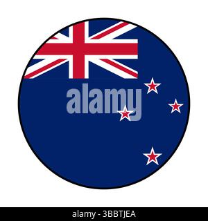 Bandiera della nuova Zelanda. Bordo nero. Icona logo bandiera cerchio nuova Zelanda disegno illustrazione vettoriale computer. Illustrazione Vettoriale