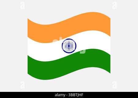 Bandiera dell'India. Immagine vettoriale digitale con proporzioni e colori ufficiali dell'India. Bandiera ondulata. Illustrazione Vettoriale