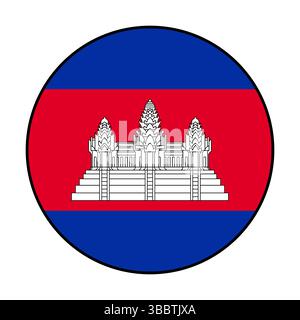 Bandiera della Cambogia. Bordo nero. Icona del logo della bandiera del cerchio della Cambogia disegno dell'illustrazione vettoriale del computer. Illustrazione Vettoriale