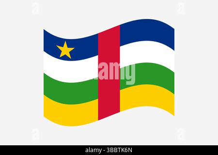 Bandiera della Repubblica Centrafricana. Illustrazione vettoriale digitale con proporzioni e colori ufficiali della bandiera della Repubblica Centrafricana. Bandiera ondulata. Illustrazione Vettoriale