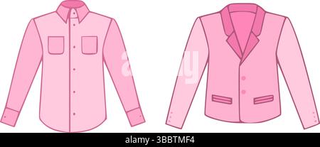 Abito da uomo cartoni animati con camicie e giacche in tema rosa Illustrazione Vettoriale
