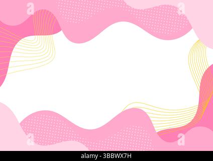 Sfondo dal design piatto, onde rosa e linee gialle fluide. Illustrazione Vettoriale