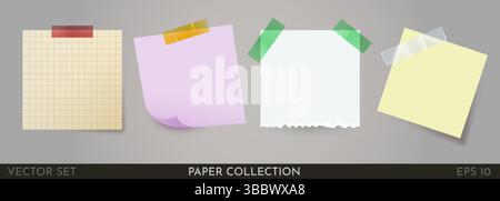 Adesivi colorati attaccati al nastro. Raccolta di diversi fogli di carta per note con angolo piegato, pronti per il messaggio. Grande set. Illustrazione vettoriale Illustrazione Vettoriale
