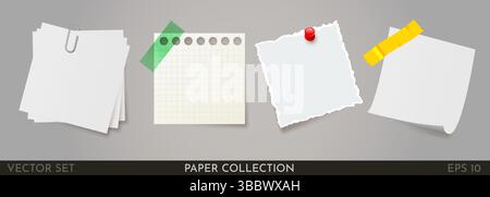Adesivi colorati attaccati al nastro. Raccolta di diversi fogli di carta per note con angolo piegato, pronti per il messaggio. Grande set. Illustrazione vettoriale Illustrazione Vettoriale