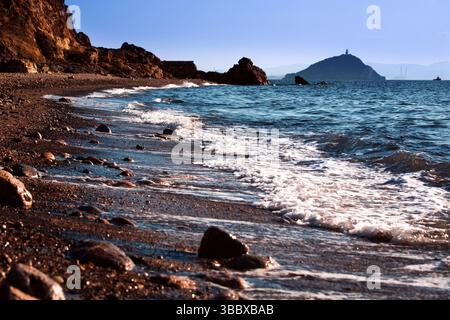 Spiaggia di Topinetti vicino a Rio Marina sull'Isola d'Elba, Italia, agosto 2011 Foto Stock
