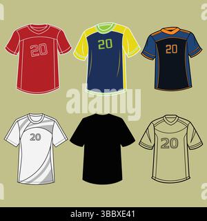 Set di illustrazioni vettoriali per abbigliamento sportivo e sportivo. Illustrazione Vettoriale