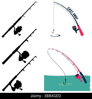 Illustrazione vettoriale di canne da pesca in diversi stili, perfetta per attività all'aperto e hobby Illustrazione Vettoriale