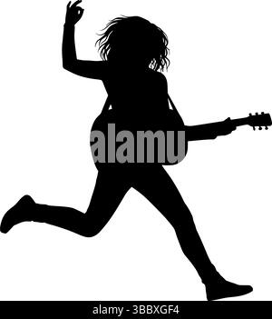 Energica silhouette chitarrista che salta con chitarra elettrica su sfondo trasparente Illustrazione Vettoriale