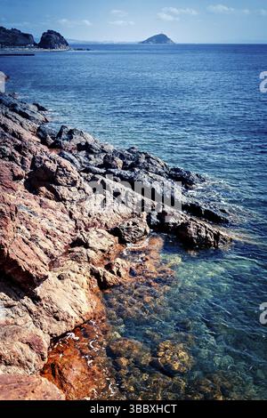 Spiaggia di Topinetti vicino a Rio Marina sull'Isola d'Elba, Italia, Europa Foto Stock