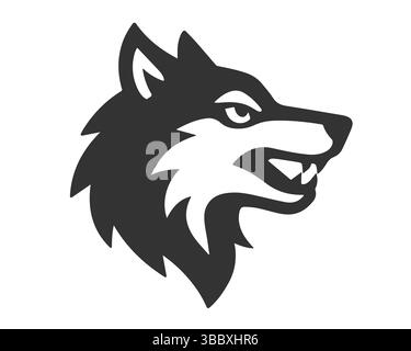 Simbolo icona con il logo della testa di lupo. Silhouette Wolf. Immagine di illustrazione vettoriale. Isolato su sfondo bianco. Illustrazione Vettoriale