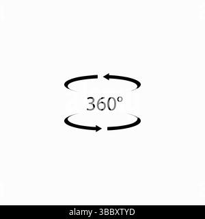 Icona di rotazione a 360 gradi. Simbolo vettoriale di rotazione dello stile di silhouette su sfondo bianco. Illustrazione Vettoriale