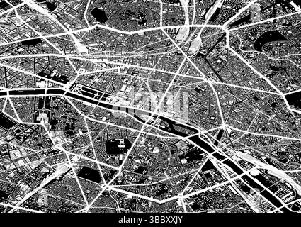 Mappa vettoriale della città di Parigi, Francia – strade e edifici in bianco e nero Illustrazione Vettoriale