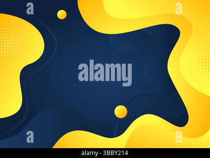 Sfondo a gradiente blu e giallo astratto di forma fluida con spazio geometrico e di copia. Illustrazione Vettoriale