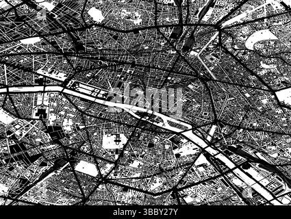 Mappa vettoriale della città di Parigi, Francia – strade e edifici in bianco e nero Illustrazione Vettoriale