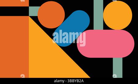 Forme geometriche astratte colorate sul nero Illustrazione Vettoriale