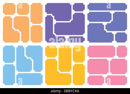 Set di layout vettoriale griglia Bento con collage colorato con blocco geometrico arrotondato astratto, griglia bento vibrante o collage con più colori, motivo bento Illustrazione Vettoriale