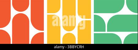 Set di layout vettoriale griglia Bento con collage colorato con blocco geometrico arrotondato astratto, griglia bento vibrante o collage con più colori, motivo bento Illustrazione Vettoriale