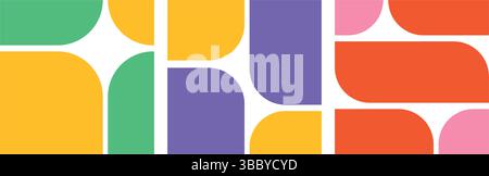 Set di layout vettoriale griglia Bento con collage colorato con blocco geometrico arrotondato astratto, griglia bento vibrante o collage con più colori, motivo bento Illustrazione Vettoriale