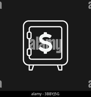 Elegante cassaforte in acciaio monocromatico con design piatto minimalista Dollar Sign Illustrazione Vettoriale