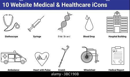 Set di 10 icone del sito Web Medical and Healthcare Illustrazione Vettoriale