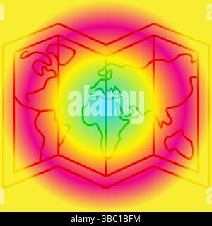 Icona mappa colorata – Design mappa piegato al neon con tema Global Travel Illustrazione Vettoriale