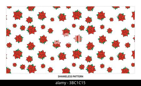 Motivo Flower Seamless Poinsettia rosso festivo per le festività natalizie Illustrazione Vettoriale