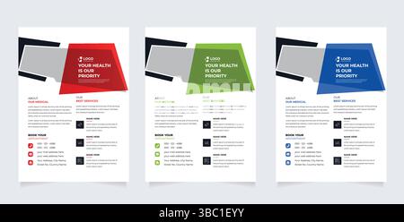 Progettazione di modelli per opuscoli medici moderni. Modello di opuscolo aziendale per il settore sanitario, modello di opuscolo moderno per il settore medico e sanitario. design volantino medico sanitario Illustrazione Vettoriale