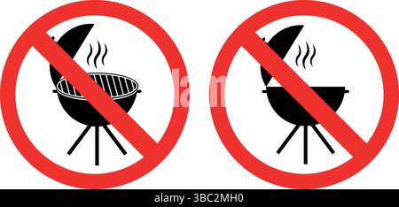 non sono ammessi cartelli di divieto di grigliatura con cerchi rossi su grigliate nere che indicano la cottura Illustrazione Vettoriale