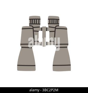Semplice design piatto binoculare. Illustrazione vettoriale piatta di dispositivi ottici per esterni, attrezzature da campeggio e da caccia. Binoculare su sfondo bianco Illustrazione Vettoriale