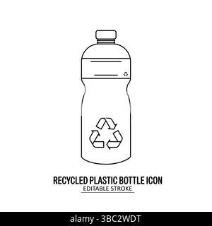icona di una bottiglia di plastica riciclata con sfondo bianco. Stile traccia modificabile per Web, App, presentazione e infografiche Illustrazione Vettoriale