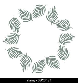 Cornice botanica circolare con foglie e rami verdi lussureggianti. Illustrazione astratta dell'impianto Illustrazione Vettoriale