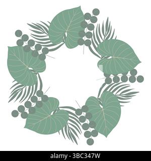 Cornice botanica circolare con foglie e rami verdi lussureggianti. Illustrazione astratta dell'impianto Illustrazione Vettoriale