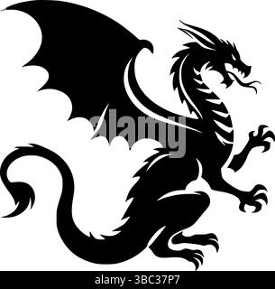 Maestoso design grafico a forma di drago nero Illustrazione Vettoriale