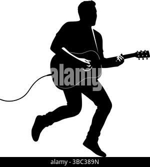 Energica silhouette chitarrista che salta con chitarra elettrica su sfondo trasparente Illustrazione Vettoriale