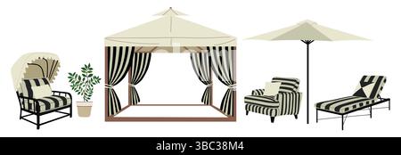 Set di eleganti mobili da esterno, patio e giardino Illustrazione Vettoriale
