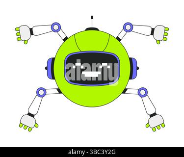 Guida robotica con illustrazione dell'interfaccia utente di onboarding 2D sorriso pixelato Illustrazione Vettoriale