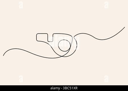 Continua il disegno di una singola linea dell'illustrazione vettoriale del fischio di un arbitro sportivo Illustrazione Vettoriale