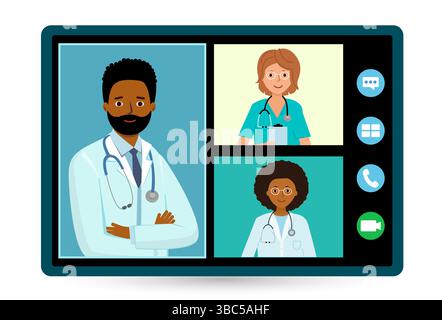 Incontrare medici africani online. consultazione medica telesanitaria. Illustrazione Vettoriale