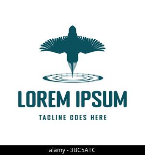 Silhouette di Un Kingfisher Bird Diving per catturare il progettista grafico di pesci Illustrazione Vettoriale