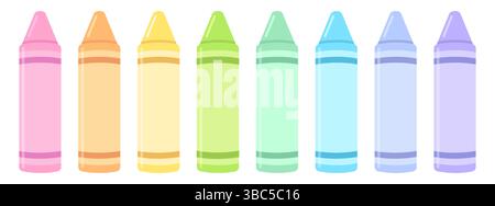 Carino set di pastelli a colori pastello dei cartoni animati. Illustrazione della clipart vettoriale. Illustrazione Vettoriale