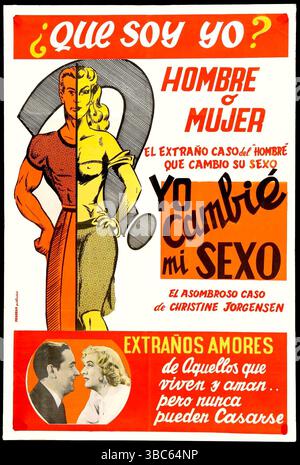 1961 Argentina poster di uscita teatrale in spagnolo per il film del 1953 "Glen or Glenda", diretto da ed Wood. Esplora i temi del travestimento e dell'identità di genere. Il titolo sul poster argentino si traduce come "uomo o donna... ho cambiato il mio genere". Foto Stock