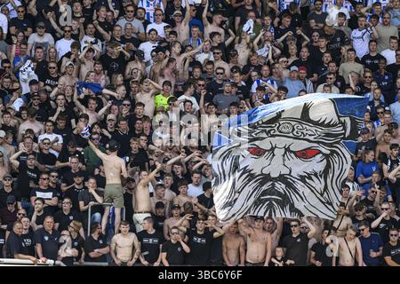 HEERENVEEN - sc Heerenveen tifosi durante la partita olandese Eredivisie tra sc Heerenveen e Feyenoord allo stadio Abe Lenstra il 18 maggio 2025 a Heerenveen, Paesi Bassi. ANP COR LASKER Foto Stock