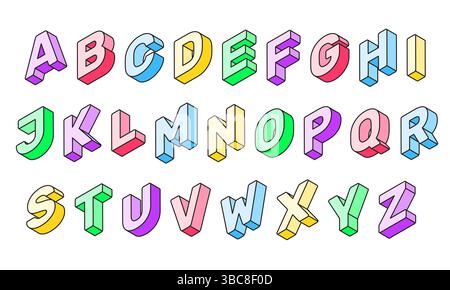 Font 3d colorato. Le lettere prospettano blocchi cubici Illustrazione Vettoriale