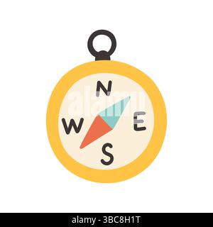 Semplice icona a forma di scarabocchio a bussola disegnata a mano. Design piatto bussola dorata disegnata a mano, simbolo della clipart. Illustrazione vettoriale Illustrazione Vettoriale