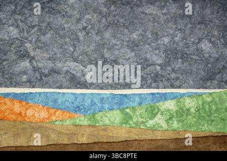 Paesaggio astratto creato con carte di corteccia amata fatte a mano in Messico da alberi di Amate, ortica e gelso Foto Stock