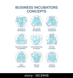 Icone Concept blu morbide per incubatori aziendali Illustrazione Vettoriale