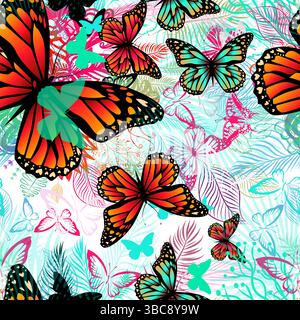 Astrazione perfetta con fiori e farfalle. disegnato a mano. Non ai, illustrazione vettoriale Illustrazione Vettoriale