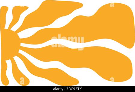 Raggi del sole giallo sfondo psichedelico. Raggi ondulati in stile gotico. Poster abstract Sun burst. Consistenza psichedelica. design anni '70, '80. Linee d'onda radiali Illustrazione Vettoriale