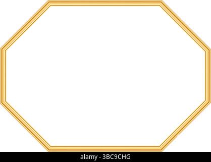 Cornice rettangolare smussata Golden Luxury vintage per certificato, invito, francobollo, biglietto d'auguri, vari design. Vignettatura oro brillante per foto Illustrazione Vettoriale