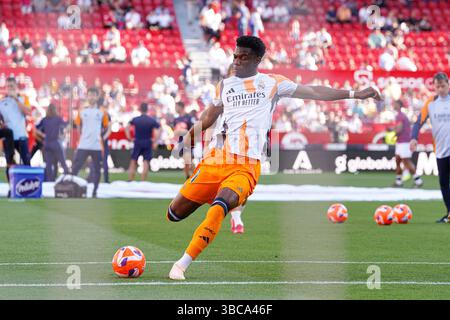 Aurelien Tchouameni (Real Madrid) prima della partita di LaLiga tra Siviglia FC e Real Madrid, allo stadio Sanchez Pizjuan il 18 maggio 2025 a Siviglia, Foto Stock
